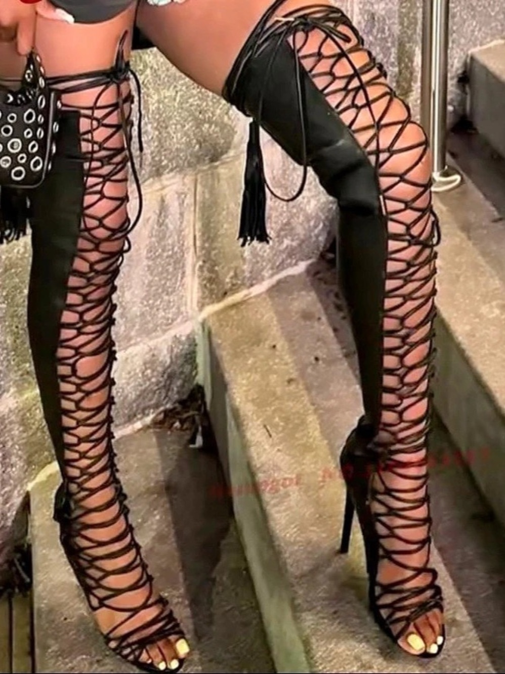 Black Lace-Up Over-the-Knee Boots Never Used